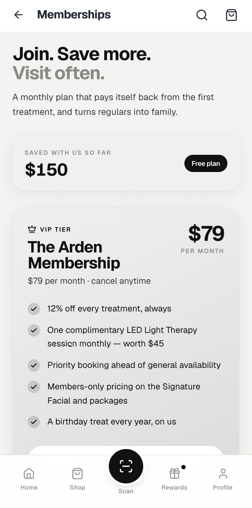 Memberships in the app