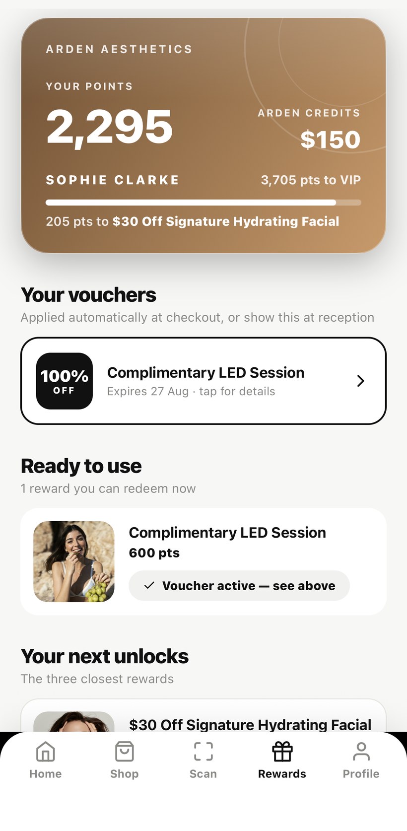 Rewards and loyalty in the app